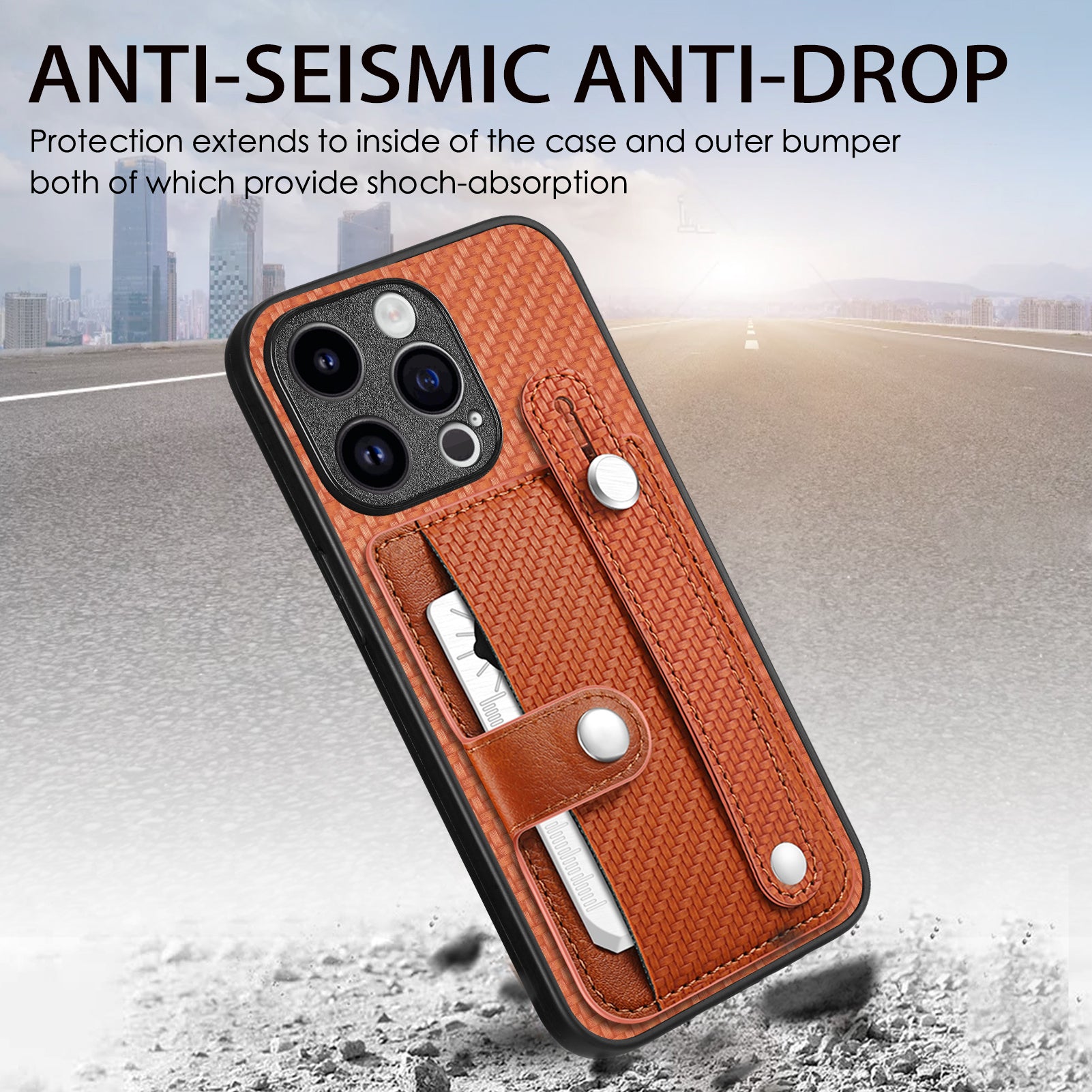 C1-01 For iPhone 15 Pro Case Wristband Design Card Holder Leather Coating Phone Back Cover C1-01 For iPhone 15 Pro Case Wristband Design Card Holder Leather Coating Phone Back Cover